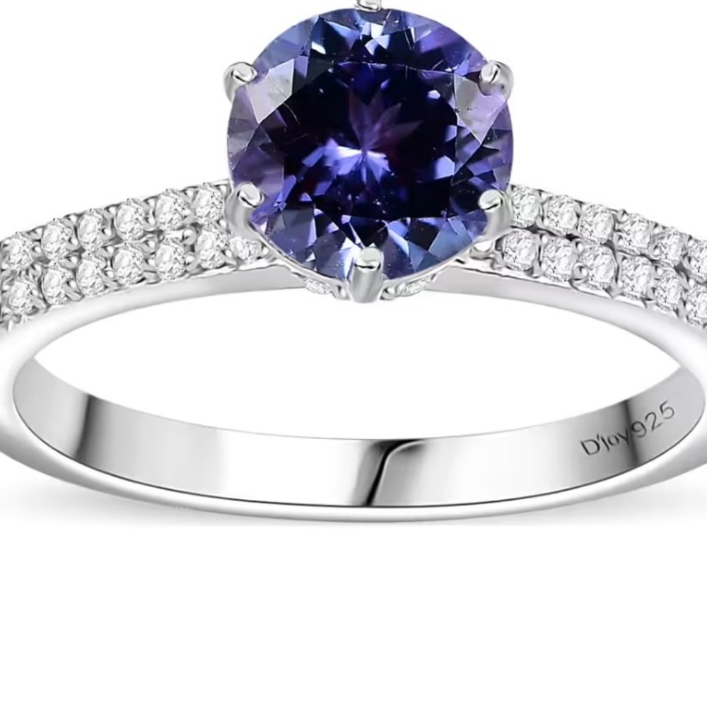 Tanzanite And White Zircon 1.75 Carat Ring In Sterling Silver